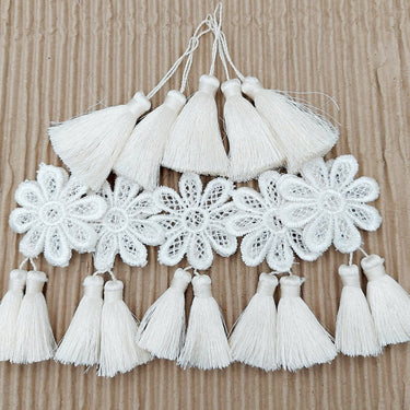 Set of 2 Off White Floral Tassels, Indian Tassels, Boho Chic Tassels